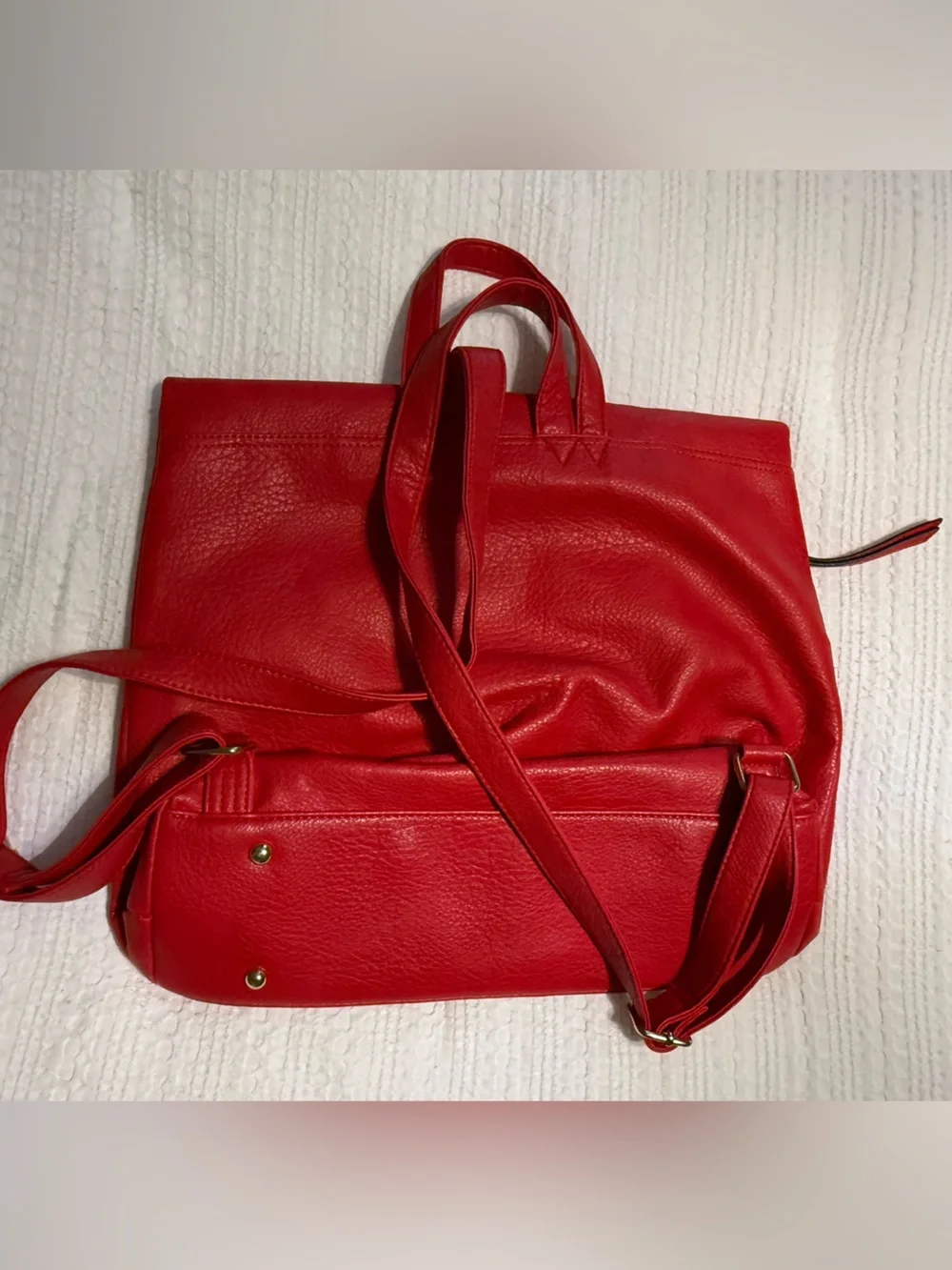 Red Leather Tote Bag with Front Zip Pockets from Japan